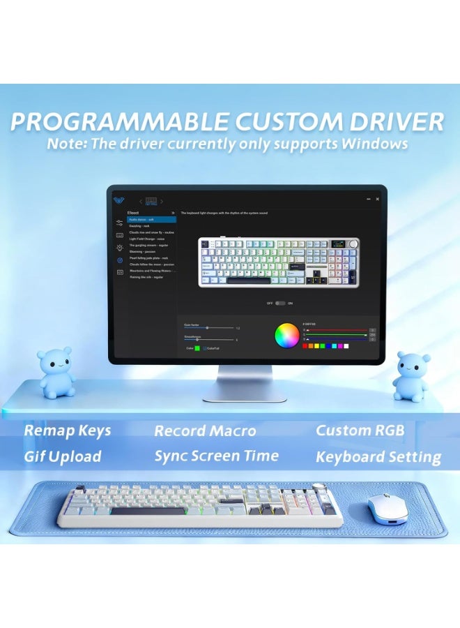 AULA F108 PRO Wireless Gaming Keyboard with Screen & Knob, 8000mAh Battery, Hot-Swappable Reaper Switches, RGB Backlit Side-Printed PBT Keycaps for Mac/PC Gaming - Image 4